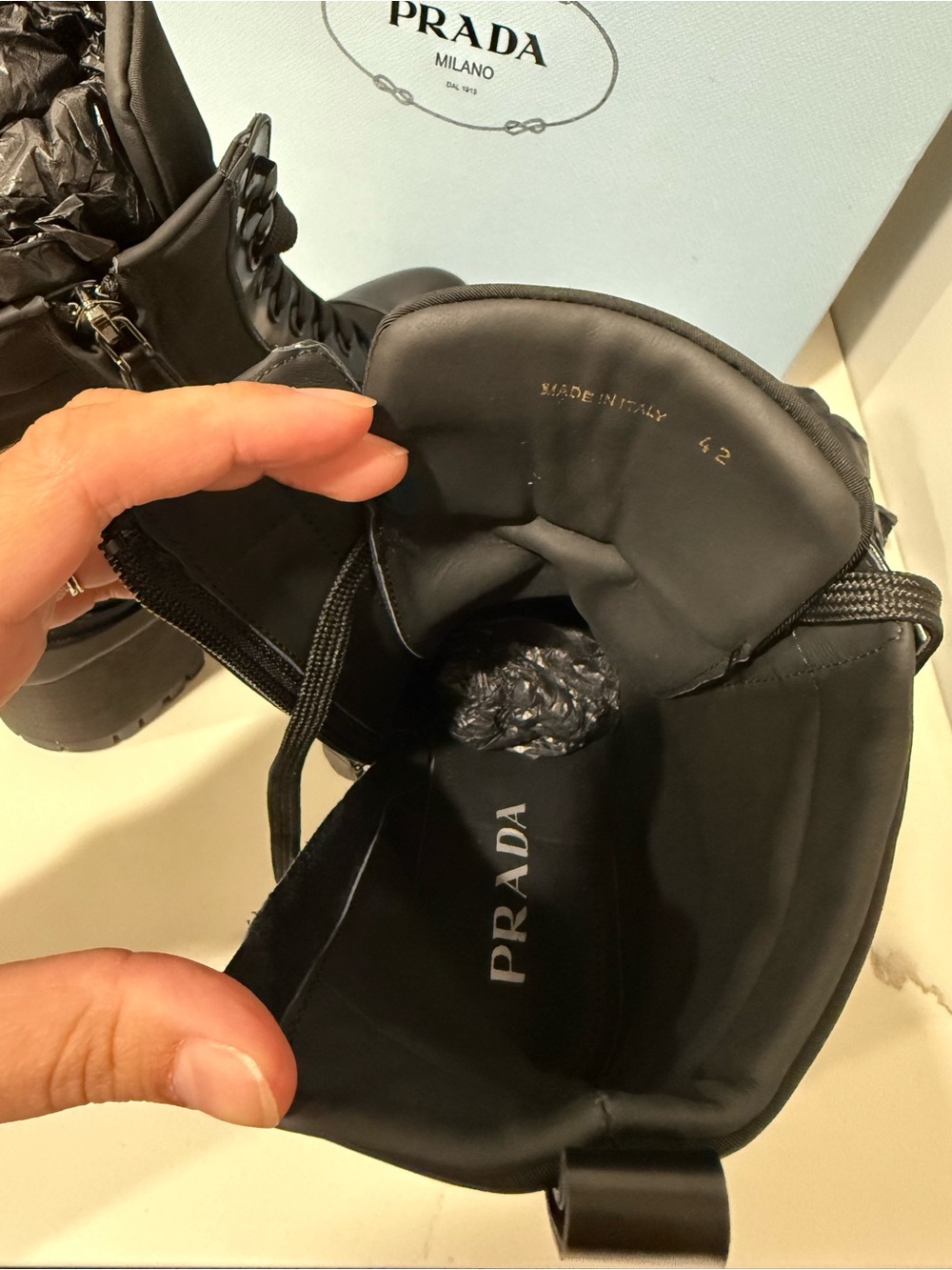 Prada brushed leather and nylon laced booties - Picture 7 of 11